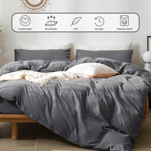 (Charcoal, Single 3PC Set) Duvet Cover Set with Pillowcases & Fitted Sheet 2