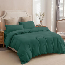 (Emerald Green, Single 3PC Set) Duvet Cover Set with Pillowcases & Fitted Sheet