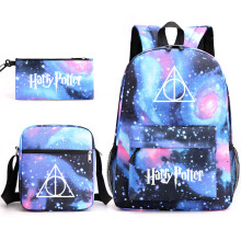 (Starry Blue 3) Harry Potter 3-Piece Backpack Set for Students Large Capacity Outdoor Bag