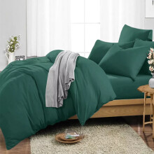 (Emerald Green, King 4PC Set) Duvet Cover Set with Pillowcases & Fitted Sheet