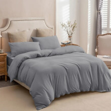(Grey, Single 3PC Set) Duvet Cover Set with Pillowcases & Fitted Sheet