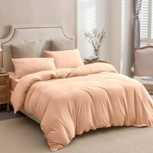 (Peach, Single 3PC Set) Duvet Cover Set with Pillowcases & Fitted Sheet