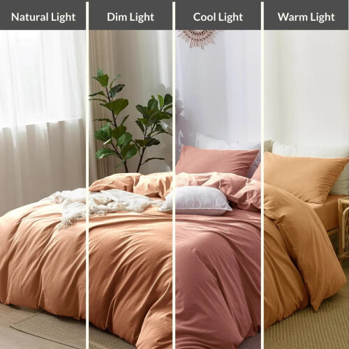 (Peach, Double 4PC Set) Duvet Cover Set with Pillowcases & Fitted Sheet 2