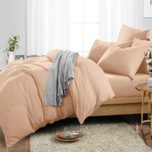 (Peach, King 4PC Set) Duvet Cover Set with Pillowcases & Fitted Sheet