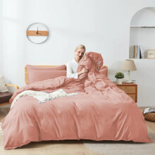 (Peach, Super King 4PC Set) Duvet Cover Set with Pillowcases & Fitted Sheet