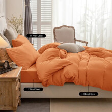 (Rust, Double 4PC Set) Duvet Cover Set with Pillowcases & Fitted Sheet