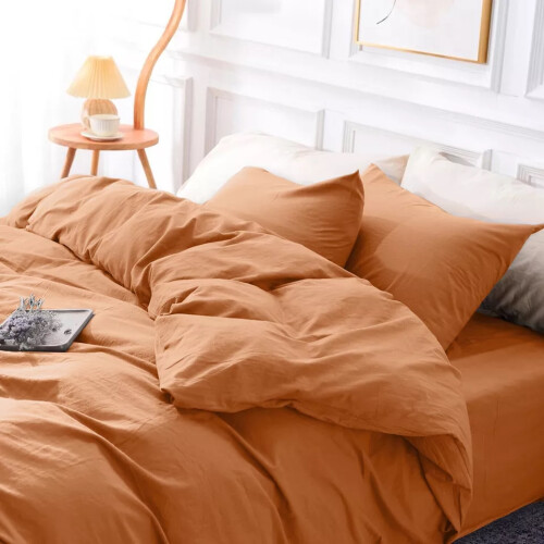 (Rust, King 4PC Set) Duvet Cover Set with Pillowcases & Fitted Sheet 2