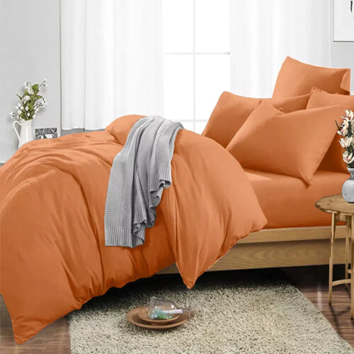(Rust, King 4PC Set) Duvet Cover Set with Pillowcases & Fitted Sheet