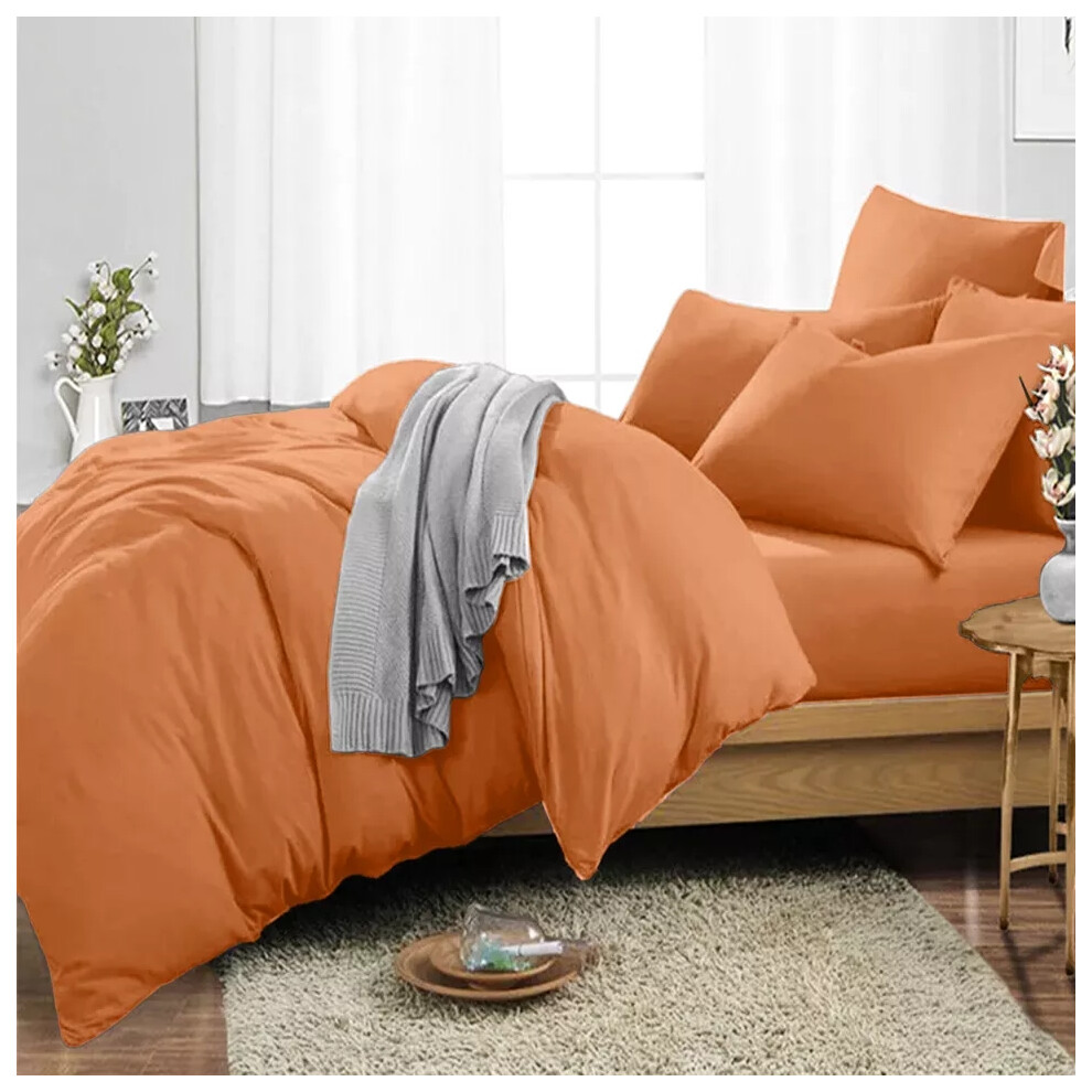 Oxford Homeware (Rust, King 4Pc Set) Duvet Cover Set With Pillowcases & Fitted Sheet Orange
