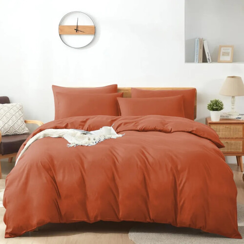 (Rust, Super King 4PC Set) Duvet Cover Set with Pillowcases & Fitted Sheet 2