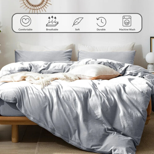 (Silver, Single 3PC Set) Duvet Cover Set with Pillowcases & Fitted Sheet 2