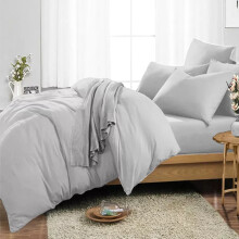 (Silver, King 4PC Set) Duvet Cover Set with Pillowcases & Fitted Sheet