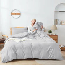 (Silver, Super King 4PC Set) Duvet Cover Set with Pillowcases & Fitted Sheet
