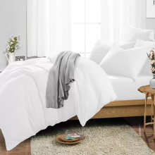 (White, Double 4PC Set) Duvet Cover Set with Pillowcases & Fitted Sheet