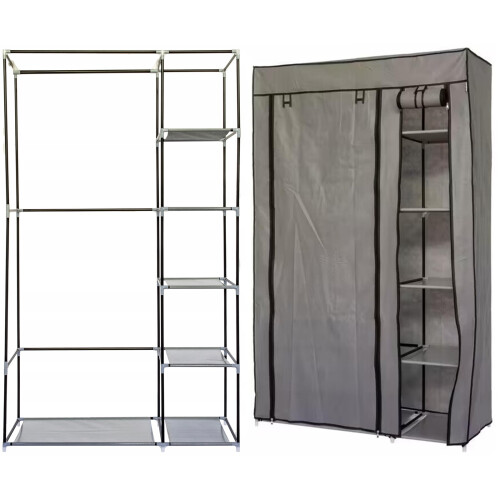 Gr8 Home Single Grey Fabric Canvas Wardrobe With Shelving Clothes Storage