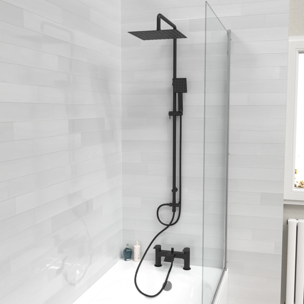 Nes Home Square Shower Riser Rail Kit With Mixer Tap & Handset Matte Black