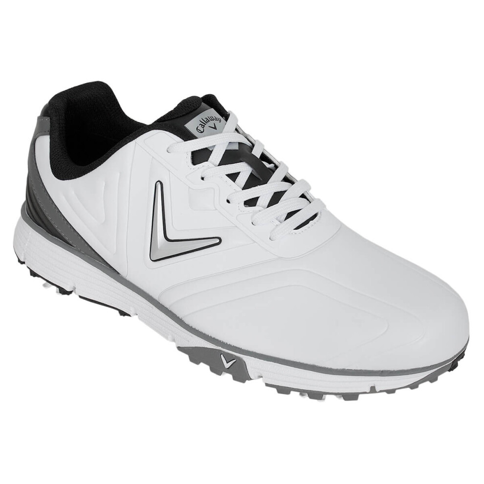 (UK 7, White/Black) Callaway Golf Mens M258 Chev Max Waterproof Spiked Breathable Golf Shoes