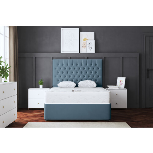 DS Living (Small Double, Blue) Seraphine Divan Upholstered Bed