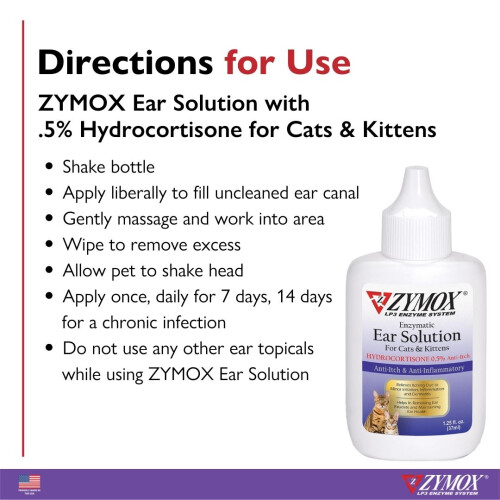 ZYMOX Enzymatic Ear Solution - 0.5% Hydrocortisone for Cats & Kittens 1