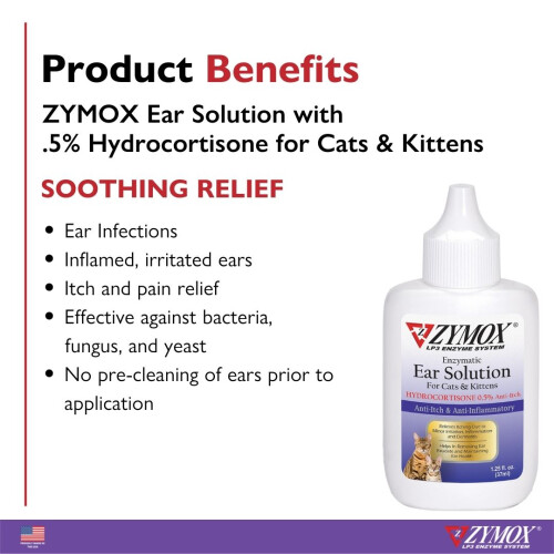 ZYMOX Enzymatic Ear Solution - 0.5% Hydrocortisone for Cats & Kittens 2