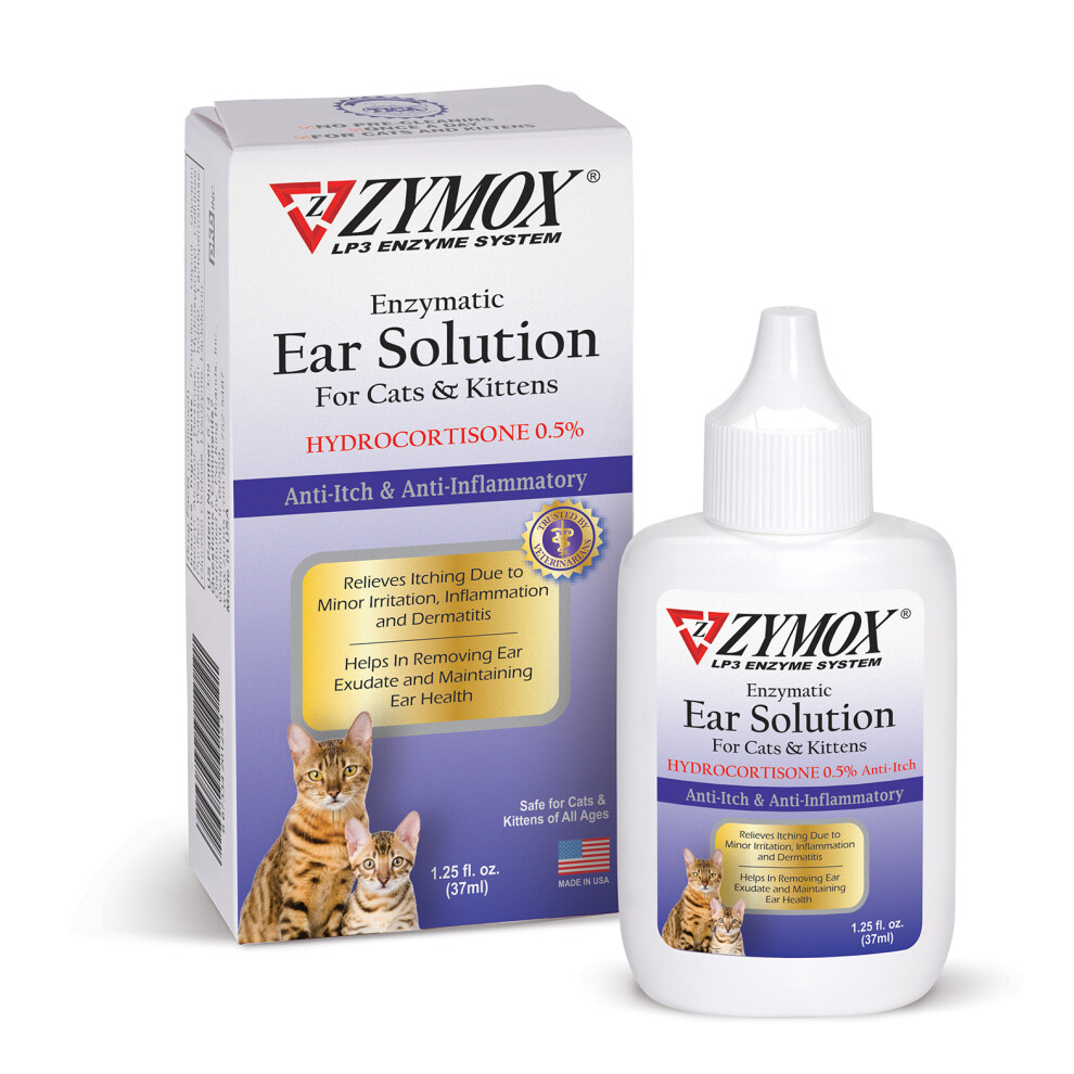 ZYMOX Enzymatic Ear Solution - 0.5% Hydrocortisone for Cats & Kittens