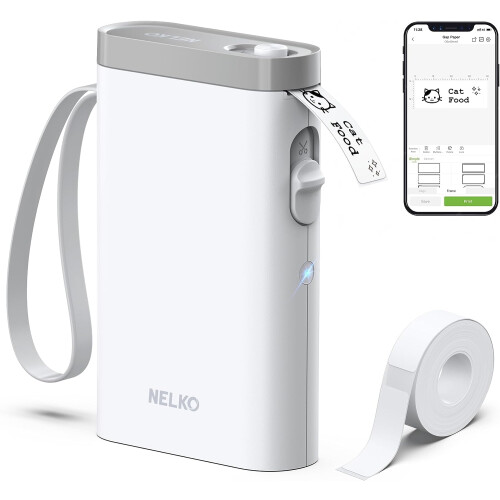 Nelko Label Maker Machine with Tape P21 Portable Bluetooth Label Printer Wireless Handheld Sticker Maker Mini Label Makers  Multiple Templates White