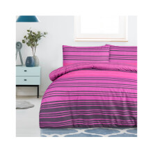 (Super King, Purple) Printed Reversible Polycotton Textured Stripe Duvet Cover Set