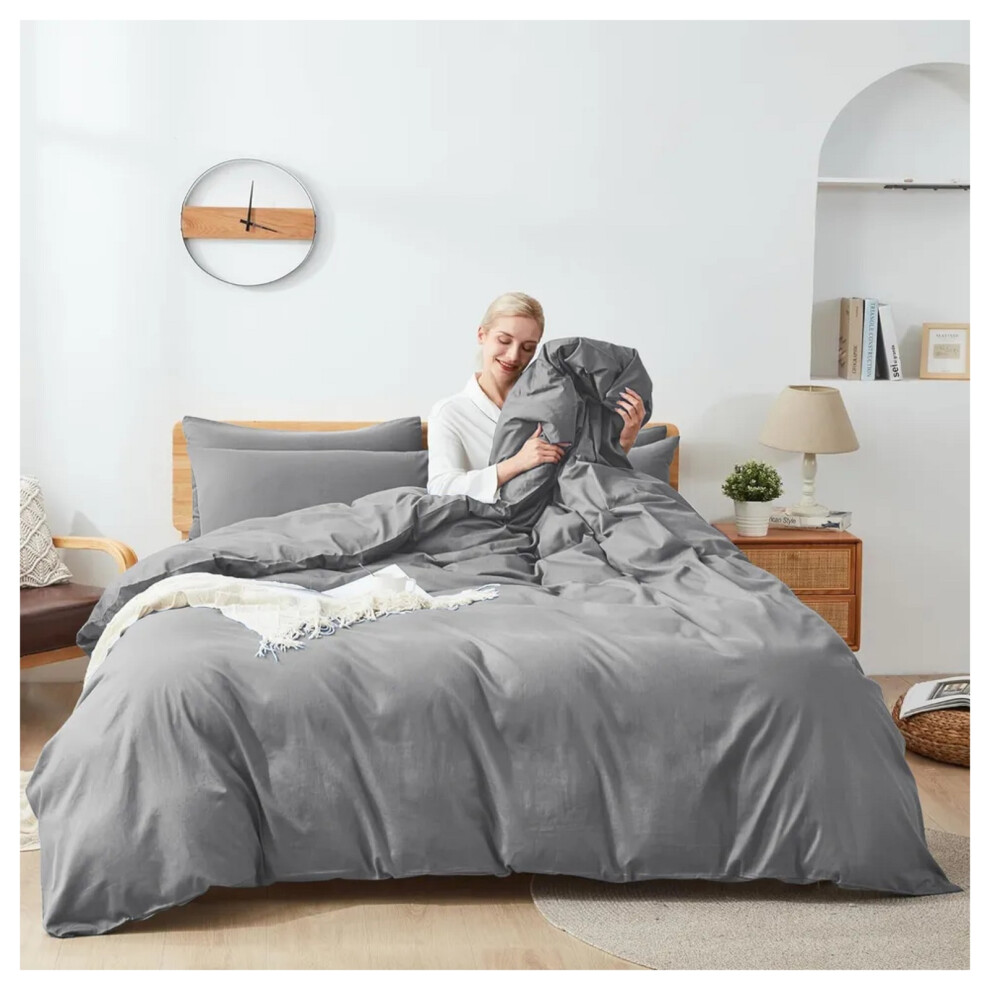 (Grey, Double) Modern Duvet Cover Set Hotel Quality Fitted Bed Sheets & Pillowcases