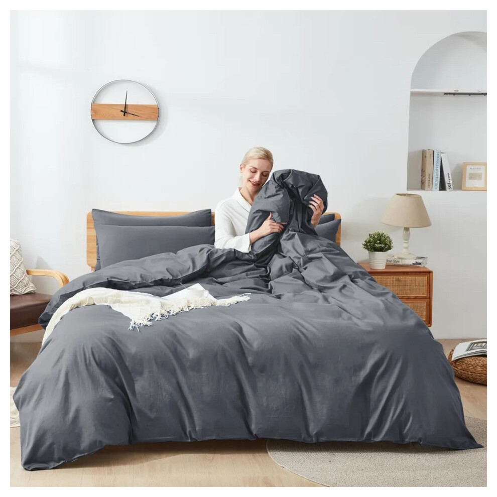 (Charcoal, Super King) Luxury Duvet Cover Bed Bedding Sets Fitted Sheets