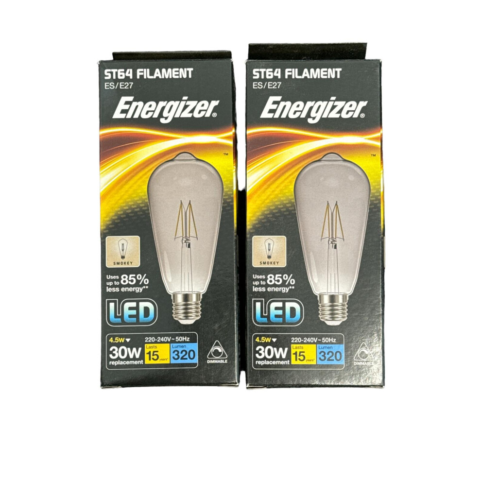 Energizer ST64 grey smokey E27 4.5w dimmable 320 lumen, Pack of 2