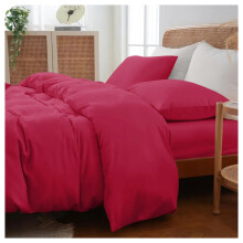 (Burgundy/Red, Single) Modern Duvet Cover Set Hotel Quality Fitted Bed Sheets & Pillowcases