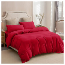 (Burgundy/Red, King) Modern Duvet Cover Set Hotel Quality Fitted Bed Sheets & Pillowcases