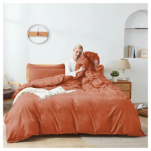 (Rust/Orange, King) Modern Duvet Cover Set Hotel Quality Fitted Bed Sheets & Pillowcases