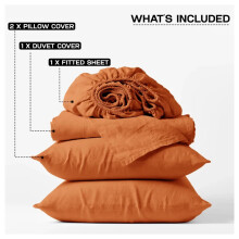 (Rust/Orange, Super King) Modern Duvet Cover Set Hotel Quality Fitted Bed Sheets & Pillowcases