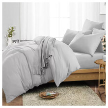 (Silver, Double) Modern Duvet Cover Set Hotel Quality Fitted Bed Sheets & Pillowcases