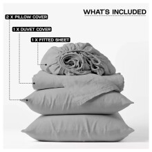 (Silver, King) Modern Duvet Cover Set Hotel Quality Fitted Bed Sheets & Pillowcases