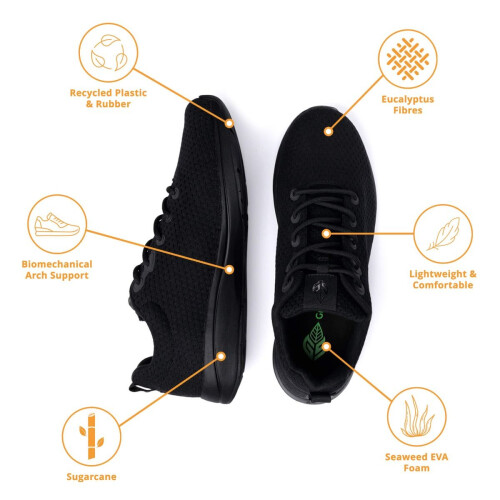 (UK12, Black/Black) Green Steps ONE Arch Support Trainers UNISEX 2