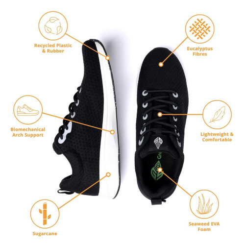 (UK6, Black/White) Green Steps ONE Arch Support Trainers UNISEX 1