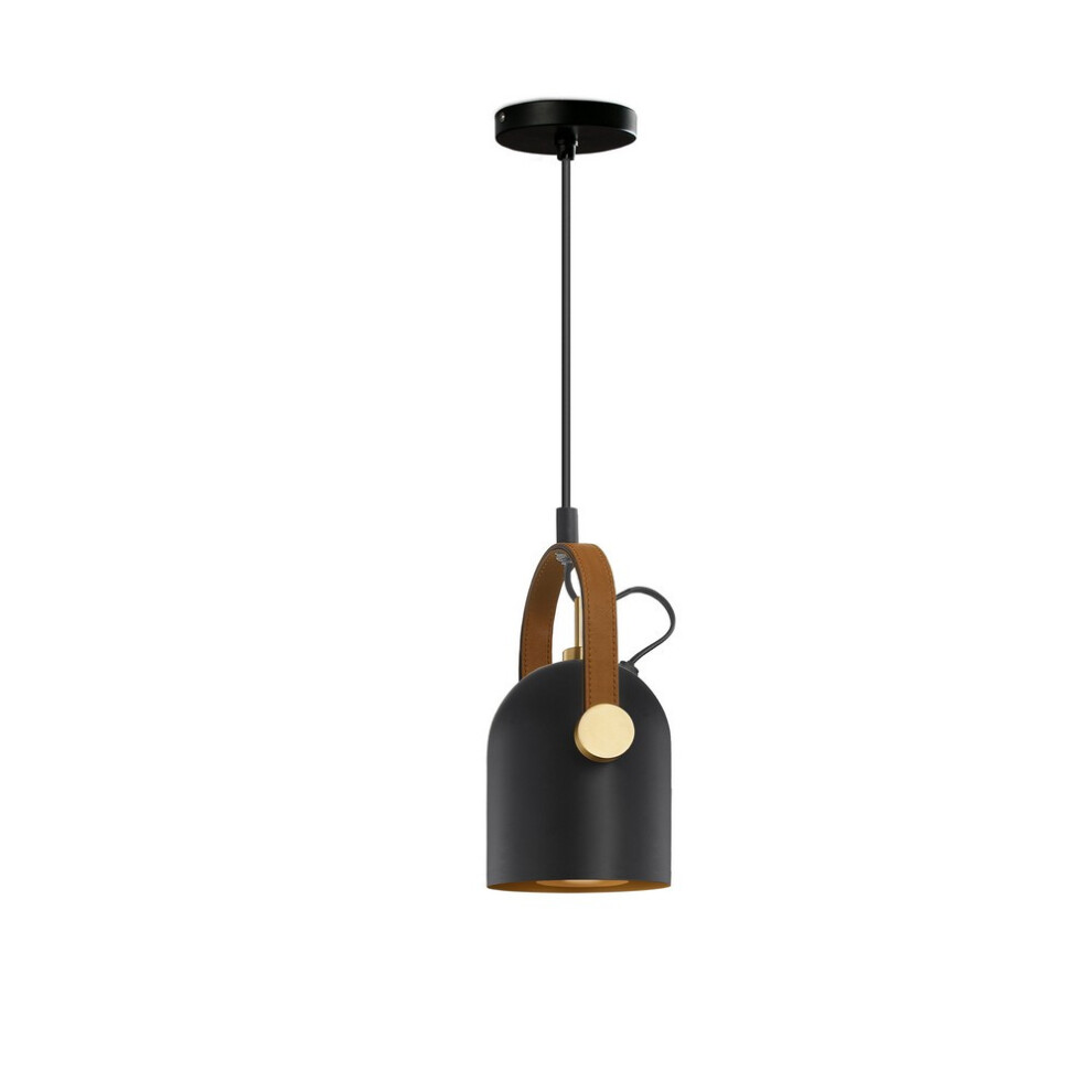 Schuller Adame - Pendant Light Dome Light, Black, Brass, Gold, Leather, 1x E14-image-OPC-PF5JRSY-NEW