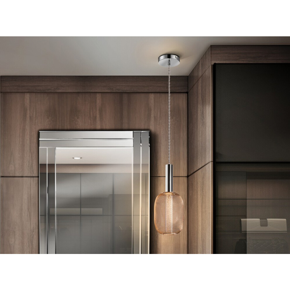 Schuller MicrÃ³n Petit Hanging Bright Gold Mesh Chrome LED Pendant, 450lm 3000K-image-OPC-PF5JRVK-NEW