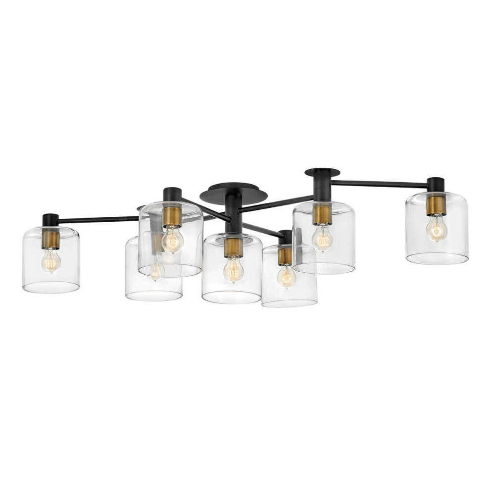 Quintiesse Hinkley Axel Multi Arm Semi Flush Ceiling Lamp Black with Heritage Brass-image-OPC-PF5JSBP-NEW