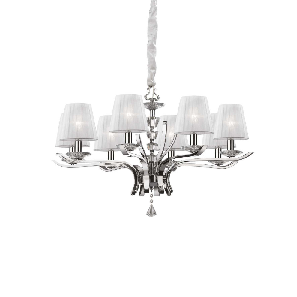 Ideal Lux Pegaso - 8 Light Crystal Multi Arm Chandelier Chrome, White Finish, E14-image-OPC-PF5JVXR-NEW