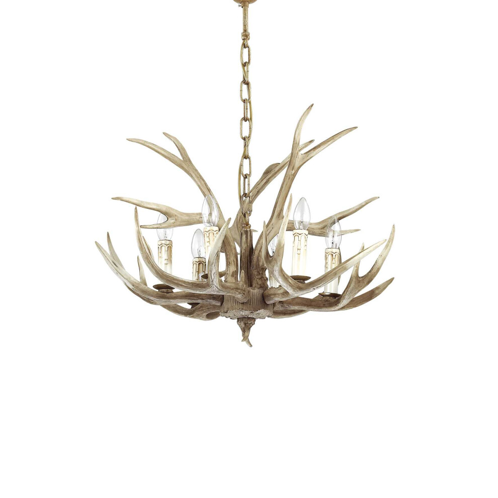 Chalet 6 Light Pendant Chandelier Light Brown E14