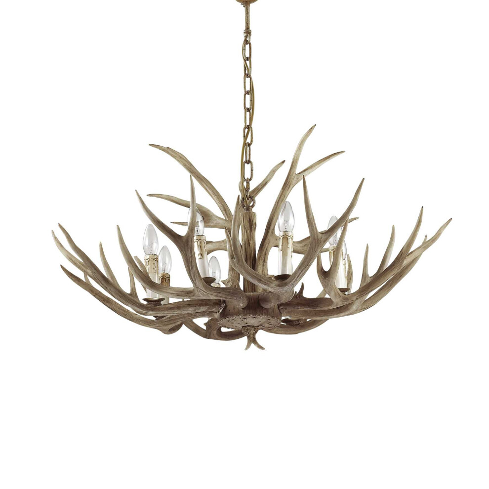 Chalet 8 Light Pendant Chandelier Light Brown E14