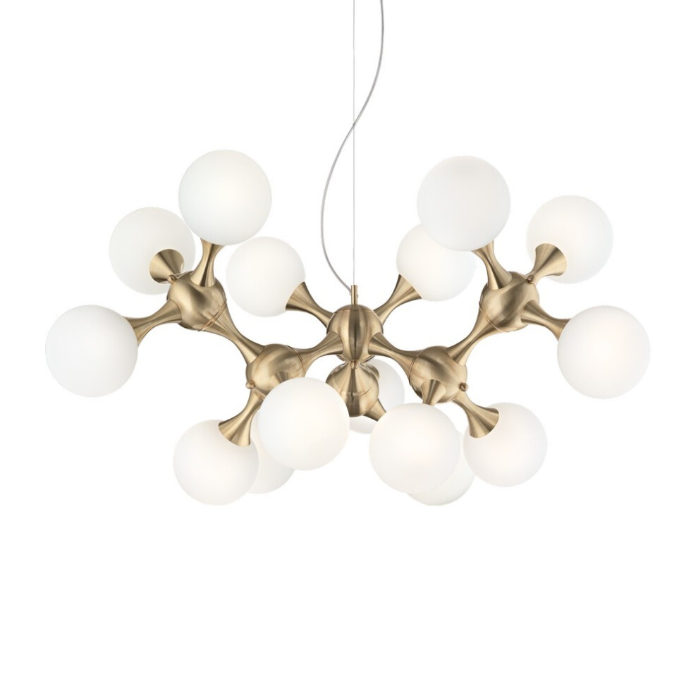 Nodi Indoor Mutli Arm Ceiling Pendant Lamp 15 Lights Brass Satin E14