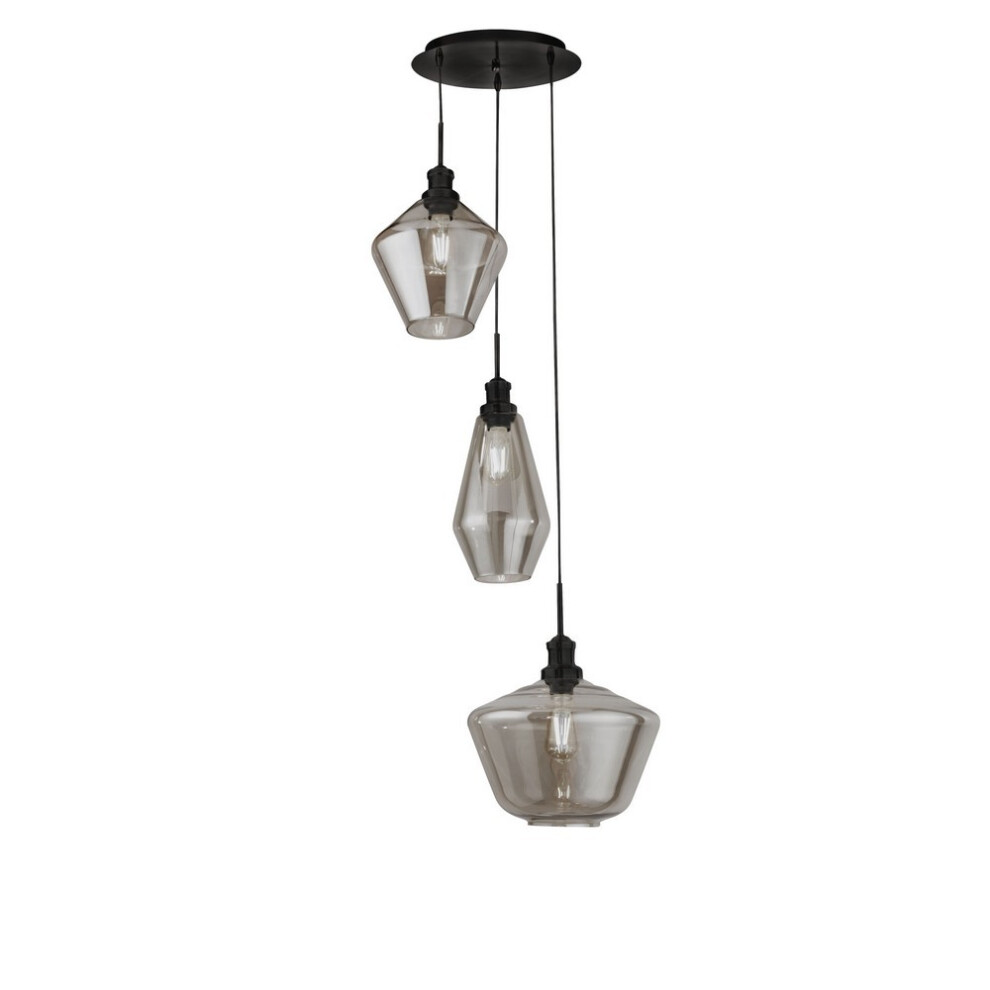 Searchlight MIA - 3 Light Cluster Drop Ceiling Pendant Smoked Glass