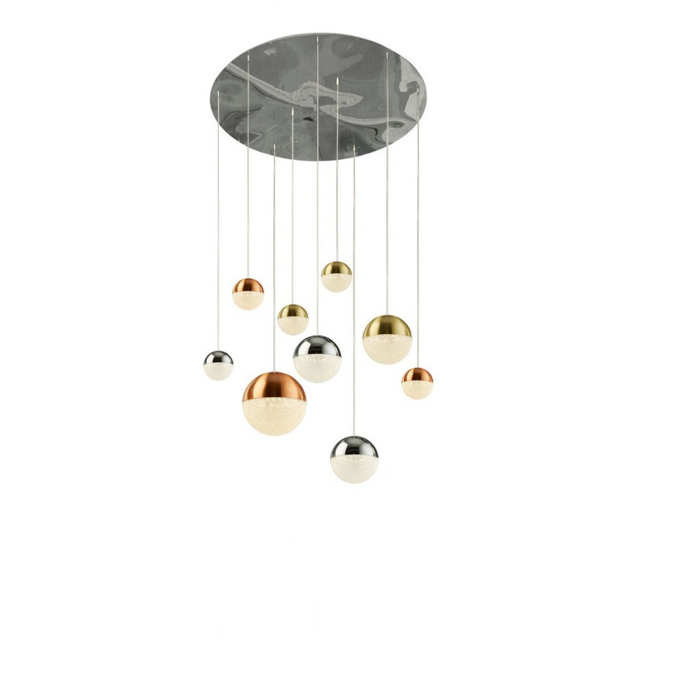 Planets 9 Light Polished Chrome, Satin Brass And Copper Pendant Ceiling Light