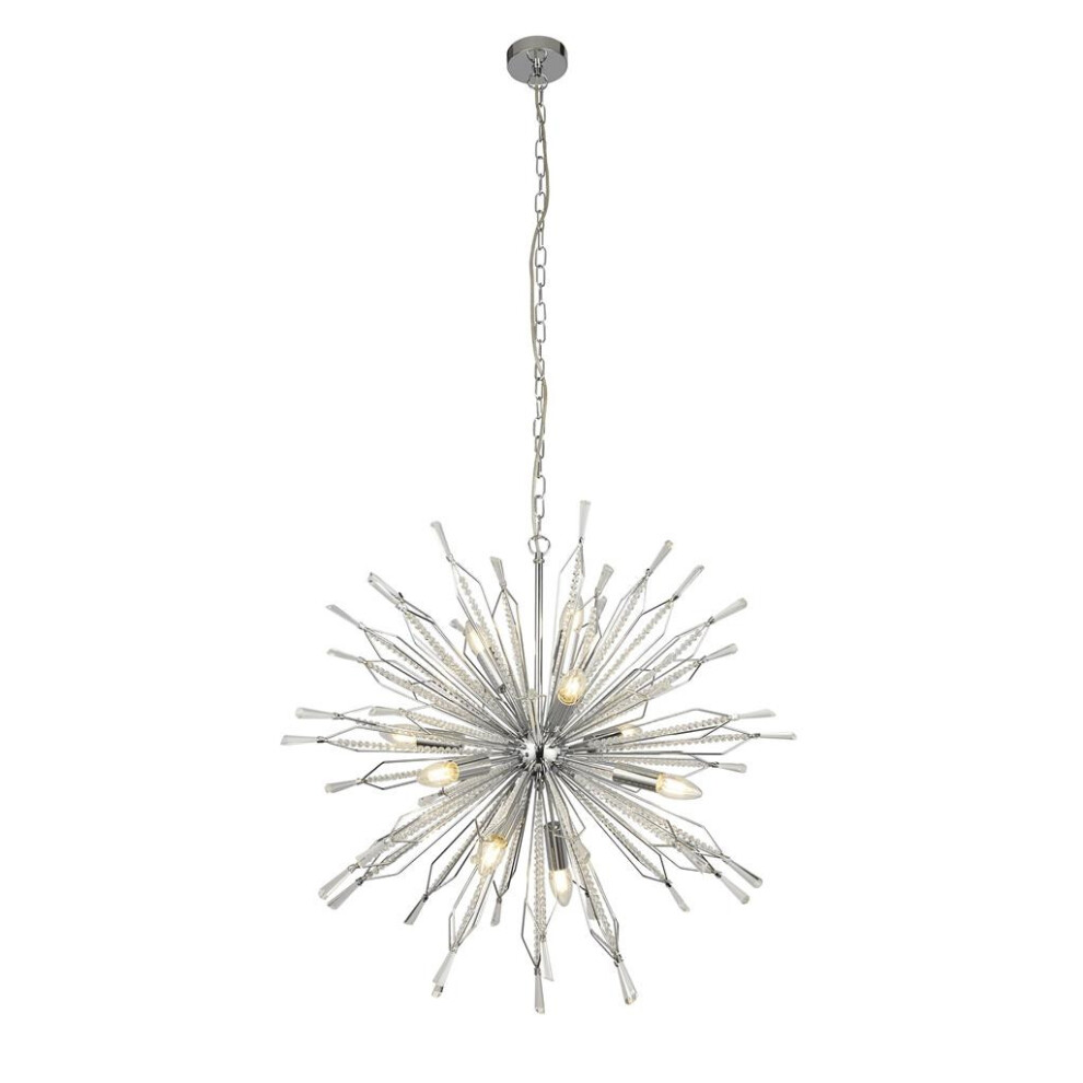 Searchlight Starburst 10 Light Chrome Pendant, Clear Glass Bead Detail