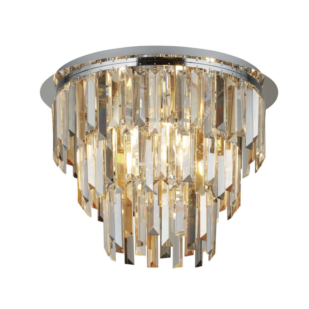 Searchlight Clarissa 5 Light Chrome Flush, Clear/Amber/Smokey Crystal Prism Drops-image-OPC-PF5JYJH-NEW