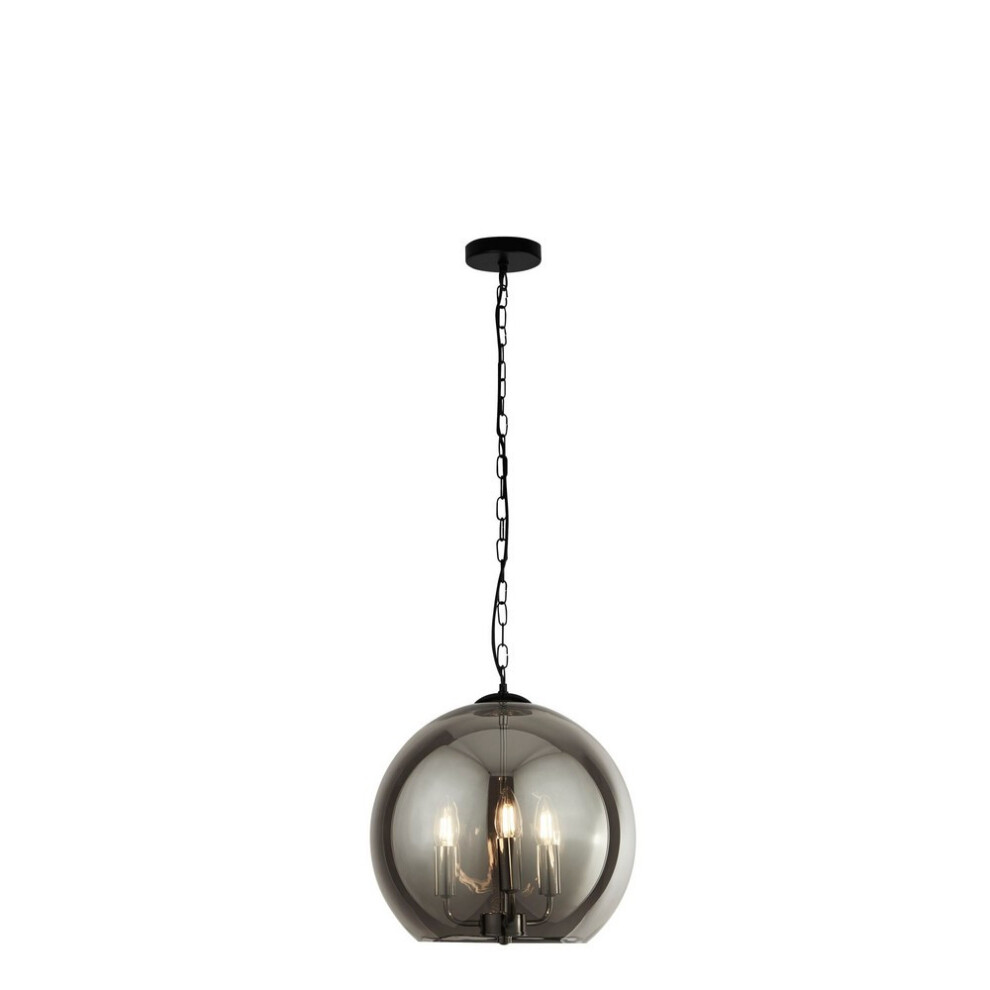 Searchlight Sphere  3 Light Smoked Glass Ball Pendant - Black Chrome